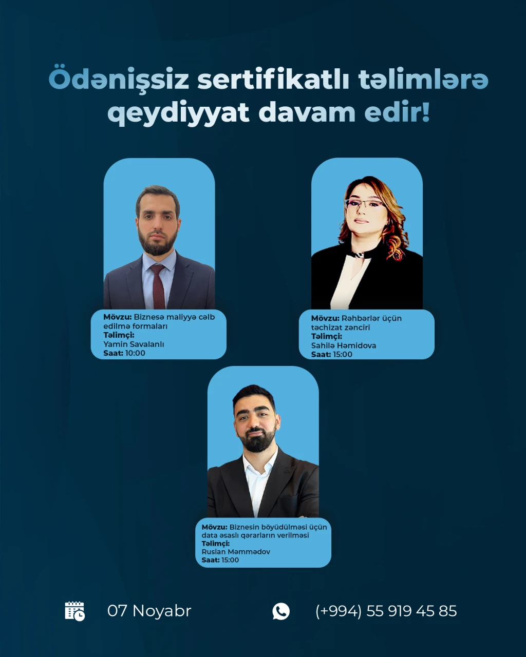 Ödənişsiz təlimlərdə iştirak et və sertifikat əldə et!